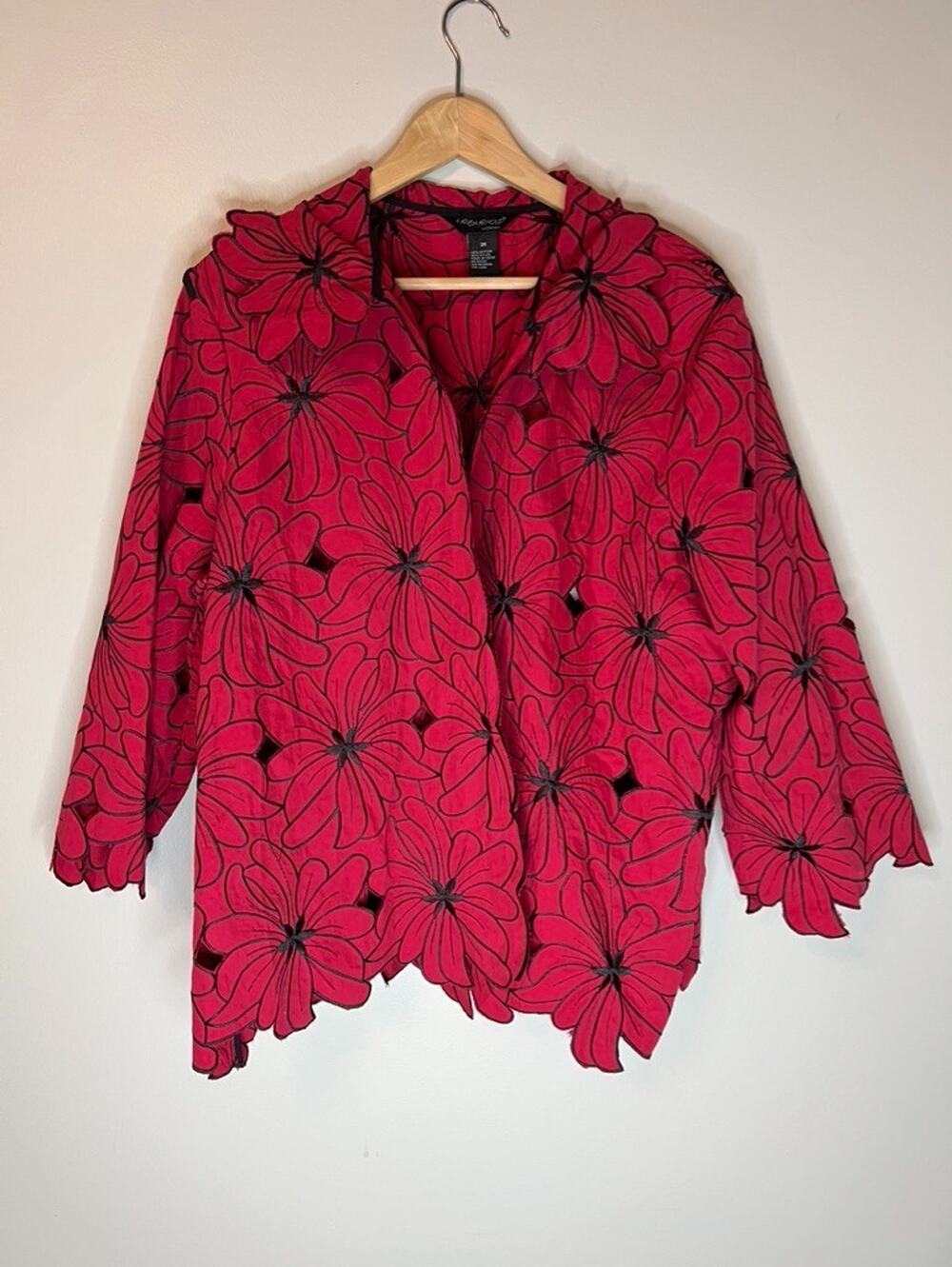 Vintage Karen Arnold Size 2X Cutwork Embroidered Red Jacket